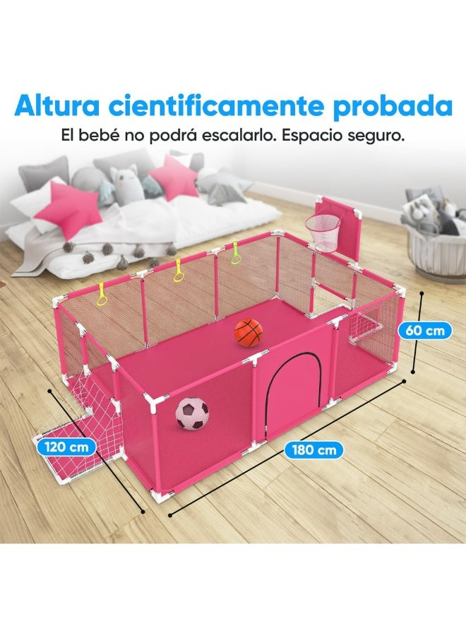 بيت كور ومحبس أطفال كبير (١٨٢×١٢٢ سم) مع شبكة كرة قدم وحلقة سلة - ساحة لعب آمنة للأطفال (المحبس فقط) - Image 4